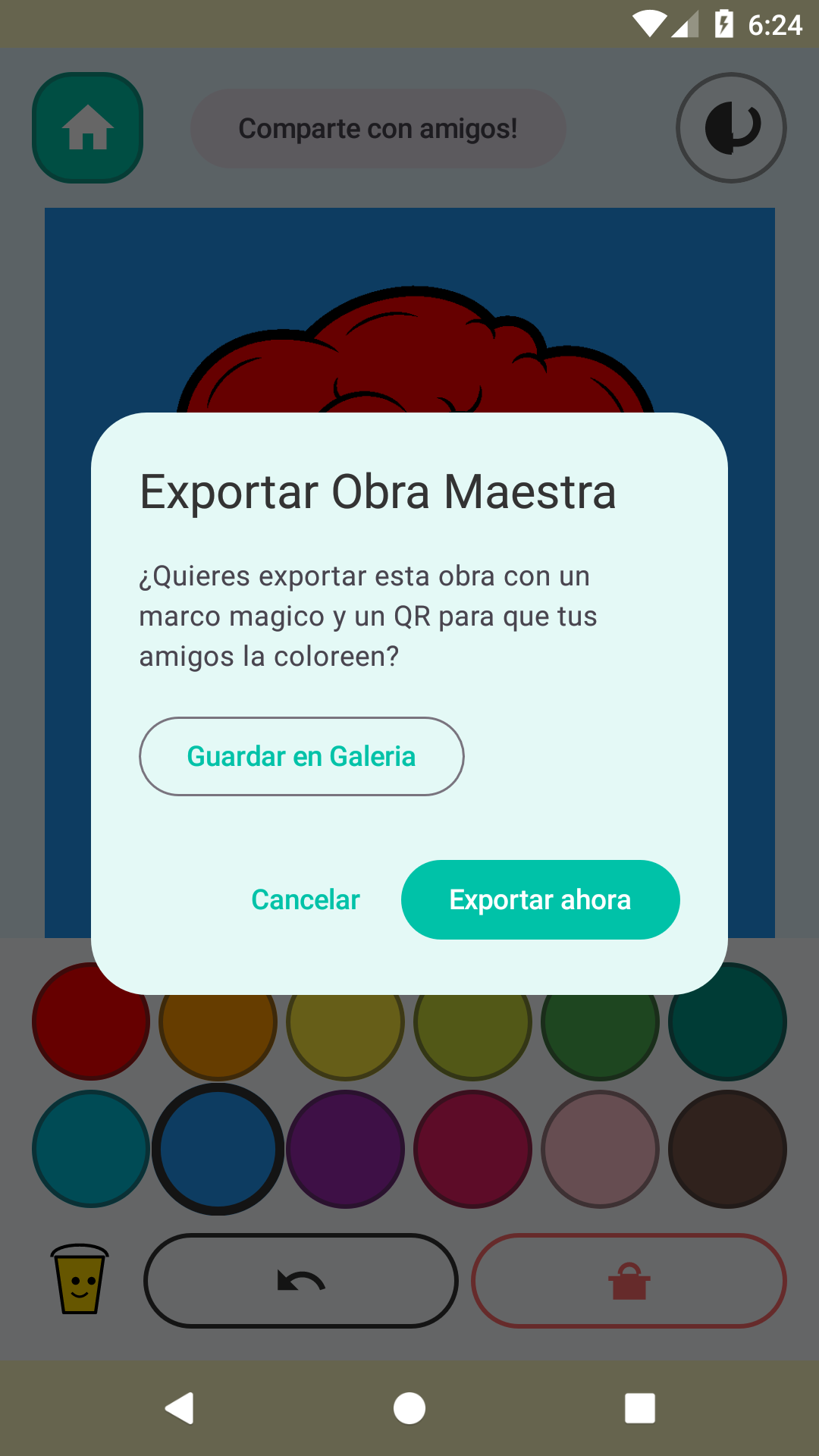 Pantalla de exportar y compartir
